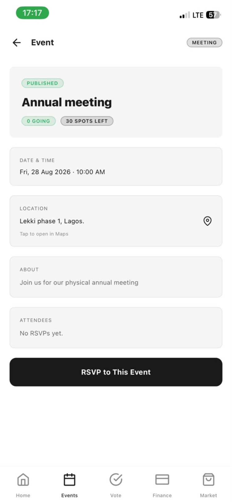 Event, member view