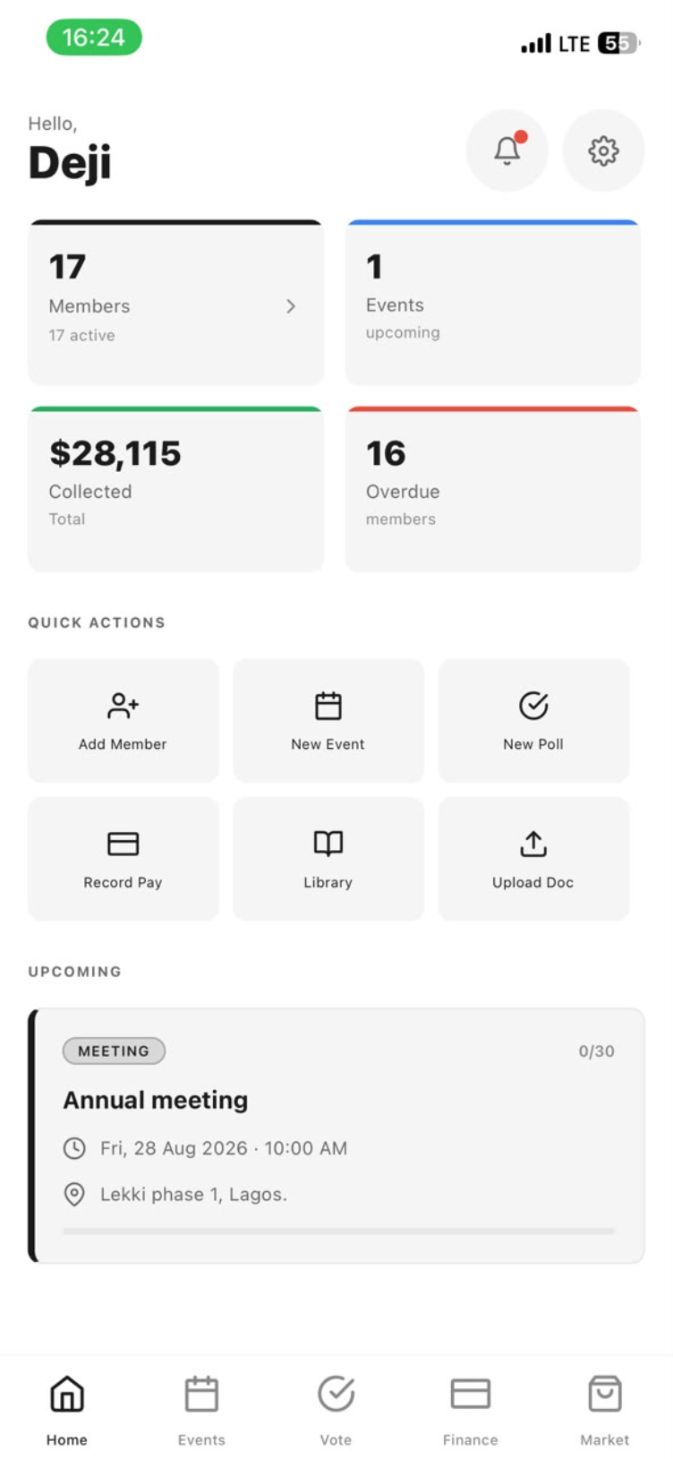 Home dashboard