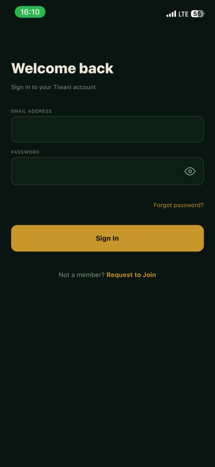 Sign in screen